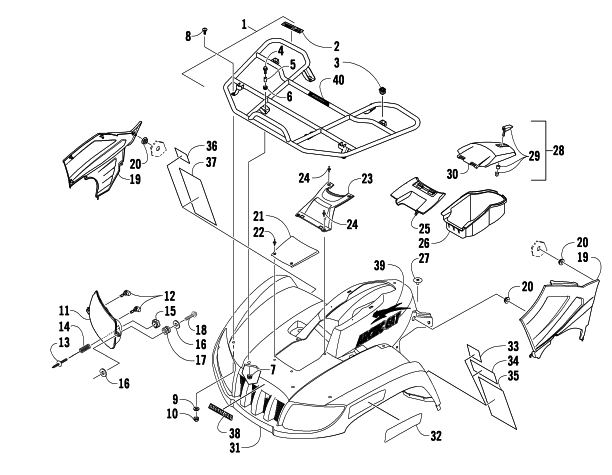 Parts Diagram for Arctic Cat 2009 500 4X4 MANUAL ATV FRONT RACK, BODY PANEL, AND HEADLIGHT ASSEMBLIES