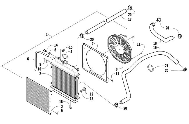 Parts Diagram for Arctic Cat 2011 TRV 550 H1 EFI ATV COOLING ASSEMBLY