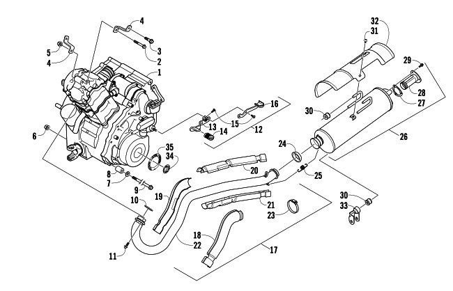 Parts Diagram for Arctic Cat 2009 500 4X4 MANUAL ATV ENGINE AND EXHAUST