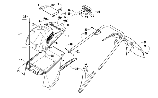 Parts Diagram for Arctic Cat 2009 F1000 SNO PRO SNOWMOBILE REAR BUMPER, STORAGE BOX, AND TAILLIGHT ASSEMBLY