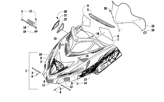 Parts Diagram for Arctic Cat 2009 CF6 EFI SNOWMOBILE HOOD AND WINDSHIELD ASSEMBLY