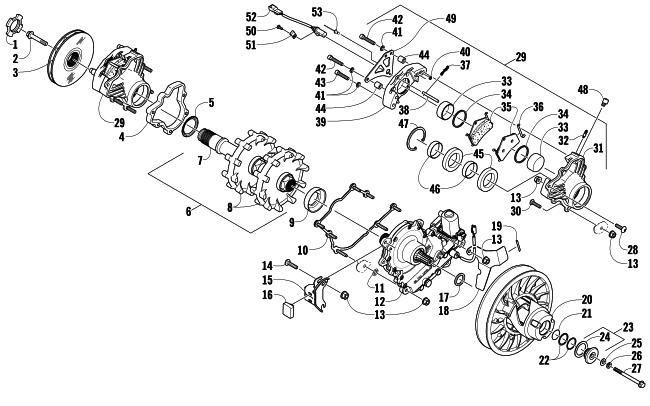 Parts Diagram for Arctic Cat 2009 Z1 TURBO LXR SNOWMOBILE DRIVE TRAIN SHAFT AND BRAKE ASSEMBLIES