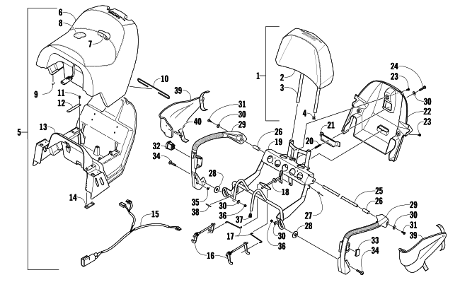 Parts Diagram for Arctic Cat 2009 TZ1 TOURING SNOWMOBILE PASSENGER SEAT AND BACKREST ASSEMBLY