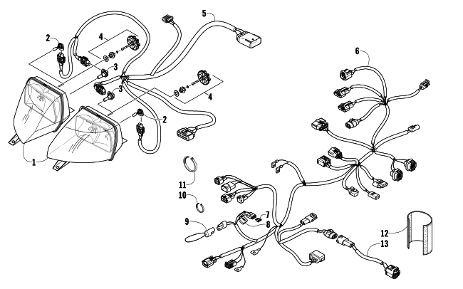 Parts Diagram for Arctic Cat 2009 T500 TOURING SNOWMOBILE HEADLIGHT AND WIRING ASSEMBLIES