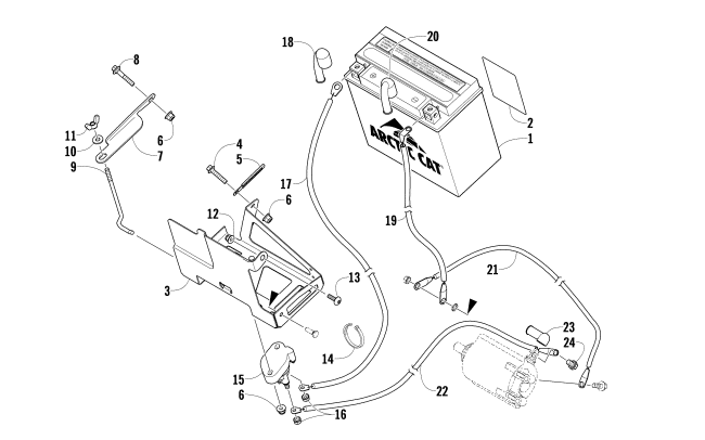 Parts Diagram for Arctic Cat 2009 TZ1 TOURING SNOWMOBILE BATTERY AND TRAY ASSEMBLY