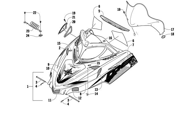 Parts Diagram for Arctic Cat 2009 M6 EFI 153 SNOWMOBILE HOOD AND WINDSHIELD ASSEMBLY