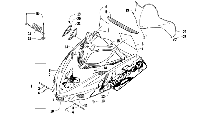 Parts Diagram for Arctic Cat 2009 CFR1000 LE SNOWMOBILE HOOD AND WINDSHIELD ASSEMBLY
