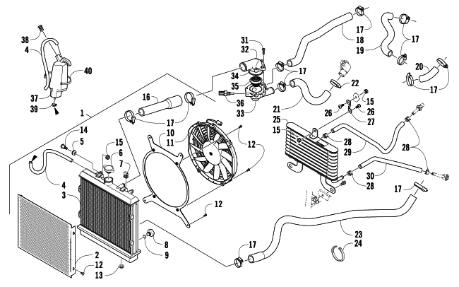 Parts Diagram for Arctic Cat 2009 1000 TRV CRUISER ATV COOLING ASSEMBLY