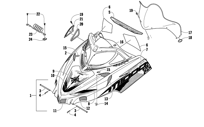 Parts Diagram for Arctic Cat 2009 M1000 153 SNO PRO SNOWMOBILE HOOD AND WINDSHIELD ASSEMBLY