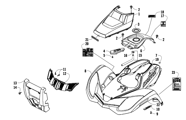 Parts Diagram for Arctic Cat 2009 250 UTILITY 2X4 AUTOMATIC ATV FRONT BODY PANEL ASSEMBLY