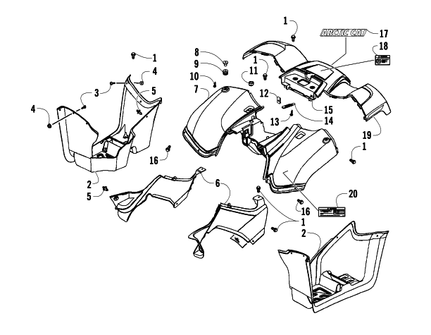 Parts Diagram for Arctic Cat 2009 250 UTILITY 2X4 AUTOMATIC ATV REAR BODY PANEL ASSEMBLY