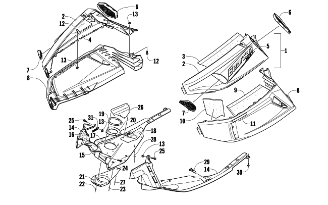 Parts Diagram for Arctic Cat 2009 Z1 BEARCAT XT SNOWMOBILE SKID PLATE AND SIDE PANEL ASSEMBLY