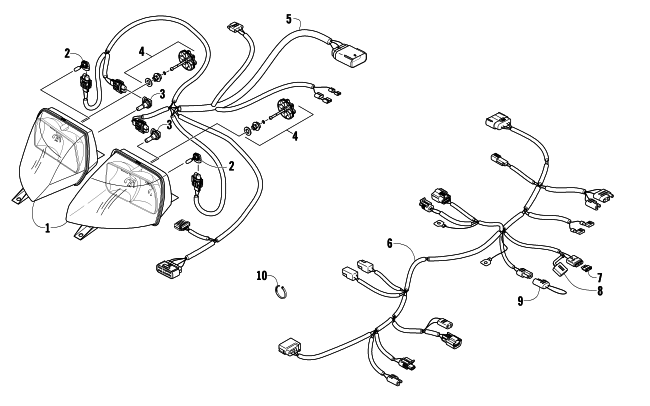 Parts Diagram for Arctic Cat 2009 F570 SNOWMOBILE HEADLIGHT AND WIRING ASSEMBLIES