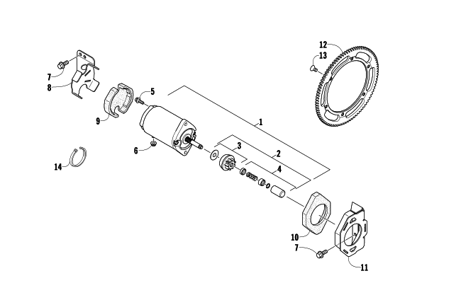 Parts Diagram for Arctic Cat 2009 BEARCAT 570 XT SNOWMOBILE ELECTRIC START - STARTER MOTOR ASSEMBLY