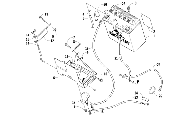 Parts Diagram for Arctic Cat 2009 BEARCAT 570 XT SNOWMOBILE BATTERY AND TRAY ASSEMBLY
