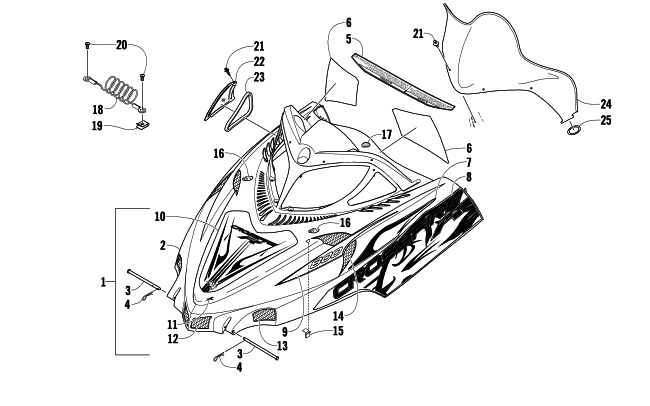 Parts Diagram for Arctic Cat 2009 CFR8 SNOWMOBILE HOOD AND WINDSHIELD ASSEMBLY