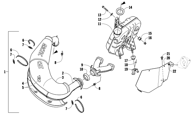 Parts Diagram for Arctic Cat 2009 BEARCAT 570 XT SNOWMOBILE EXHAUST ASSEMBLY