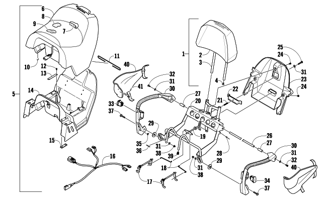 Parts Diagram for Arctic Cat 2009 TZ1 PARK SNOWMOBILE PASSENGER SEAT AND BACKREST ASSEMBLY