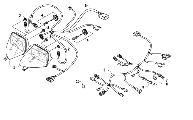 Parts Diagram for Arctic Cat 2009 BEARCAT 570 XT SNOWMOBILE HEADLIGHT AND WIRING ASSEMBLIES