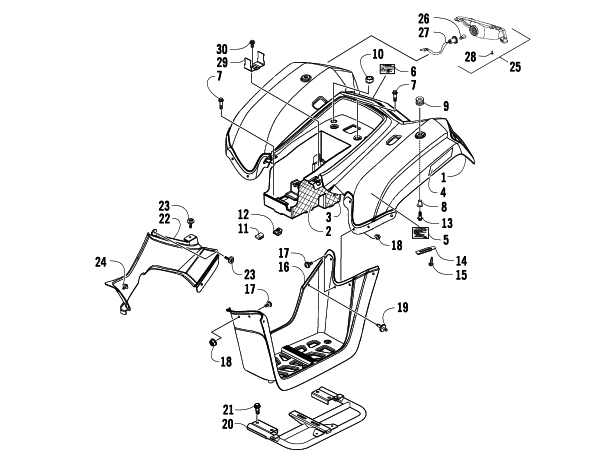 Parts Diagram for Arctic Cat 2009 150 UTILITY 2X4 AUTOMATIC ATV REAR BODY PANEL AND TAILLIGHT ASSEMBLIES