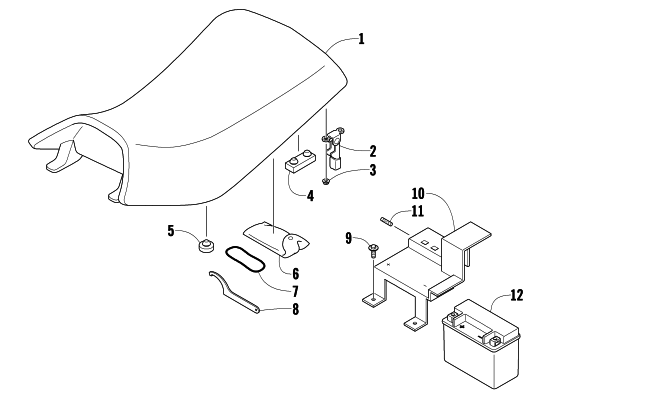 Parts Diagram for Arctic Cat 2009 150 UTILITY 2X4 AUTOMATIC ATV SEAT, BATTERY, AND TOOL KIT ASSEMBLIES