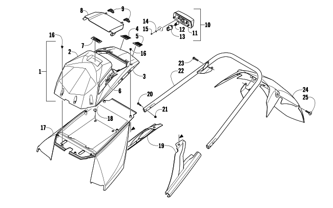 Parts Diagram for Arctic Cat 2009 Z1 TURBO LXR LE SNOWMOBILE REAR BUMPER, STORAGE BOX, AND TAILLIGHT ASSEMBLY