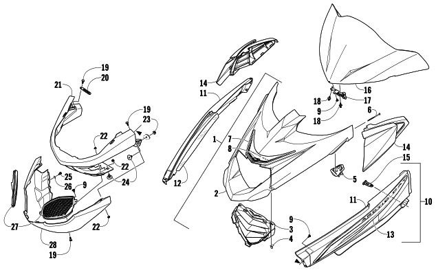 Parts Diagram for Arctic Cat 2009 Z1 TURBO LXR LE SNOWMOBILE HOOD, WINDSHIELD, AND FRONT BUMPER ASSEMBLY