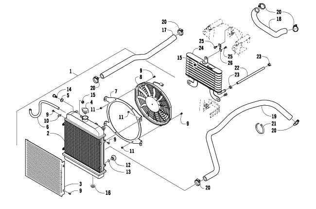 Parts Diagram for Arctic Cat 2009 700 H1 EFI 4X4 AUTOMATIC MUD PRO ATV COOLING ASSEMBLY