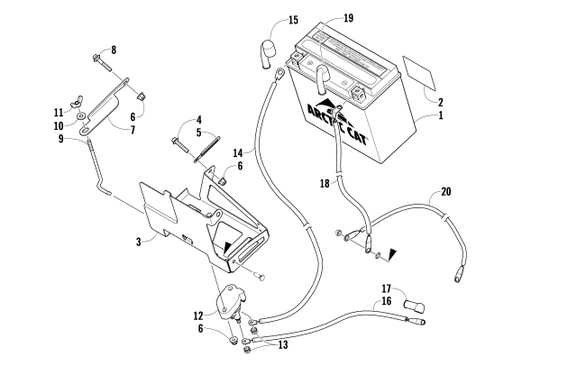 Parts Diagram for Arctic Cat 2009 F8 EFI LXR SNOWMOBILE BATTERY AND TRAY ASSEMBLY