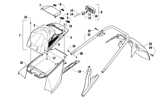 Parts Diagram for Arctic Cat 2009 Z1 TURBO SNOWMOBILE REAR BUMPER, STORAGE BOX, AND TAILLIGHT ASSEMBLY