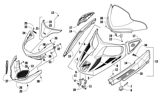 Parts Diagram for Arctic Cat 2009 Z1 1100 EFI LXR SNOWMOBILE HOOD, WINDSHIELD, AND FRONT BUMPER ASSEMBLY