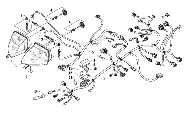 Parts Diagram for Arctic Cat 2009 Z1 1100 EFI SNOWMOBILE HEADLIGHT AND WIRING ASSEMBLIES