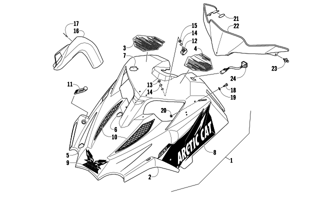 Parts Diagram for Arctic Cat 2009 600 SNO PRO SNOWMOBILE HOOD AND WINDSHIELD ASSEMBLY