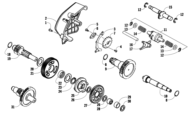 Parts Diagram for Arctic Cat 2015 300 DVX ATV TRANSMISSION ASSEMBLY