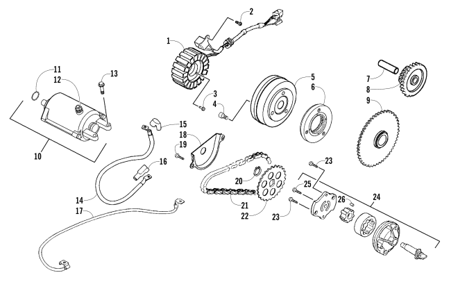 Parts Diagram for Arctic Cat 2010 300 2X4 DVX ATV STARTER MOTOR, MAGNETO, AND OIL PUMP ASSEMBLY