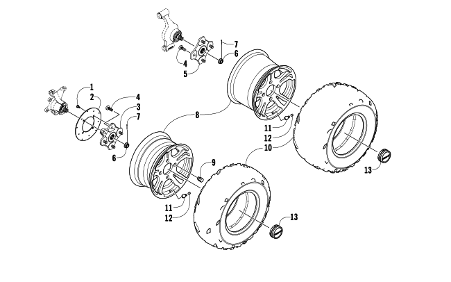 Parts Diagram for Arctic Cat 2010 700s H1 EFI LE ATV WHEEL AND TIRE ASSEMBLY