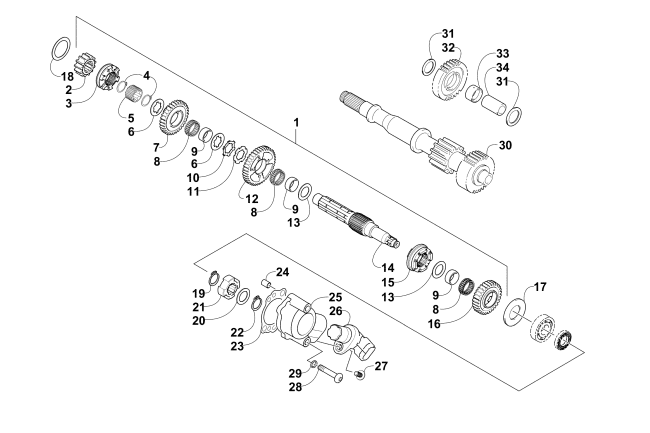 Parts Diagram for Arctic Cat 2009 700 H1 EFI 4X4 AUTOMATIC ATV SECONDARY TRANSMISSION ASSEMBLY (ENGINE SERIAL NO. Up to 0700A70010049)