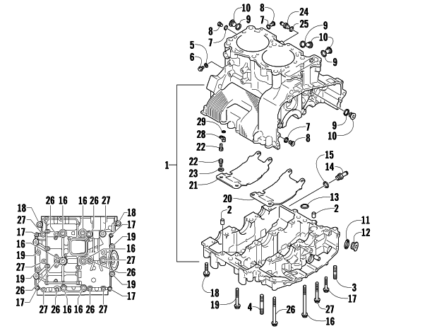 Parts Diagram for Arctic Cat 2009 Z1 TURBO SNO PRO SNOWMOBILE CRANKCASE ASSEMBLY