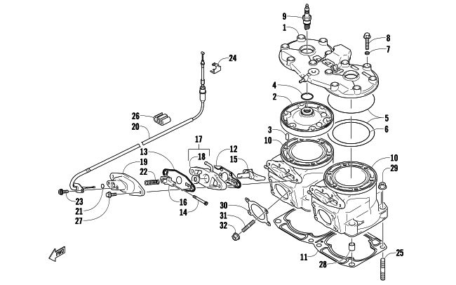 Parts Diagram for Arctic Cat 2016 ZR 6000 R SX SNOWMOBILE CYLINDER AND HEAD ASSEMBLY
