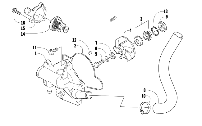 Parts Diagram for Arctic Cat 2010 600 SNO PRO CROSS COUNTRY SNOWMOBILE WATER PUMP AND THERMOSTAT