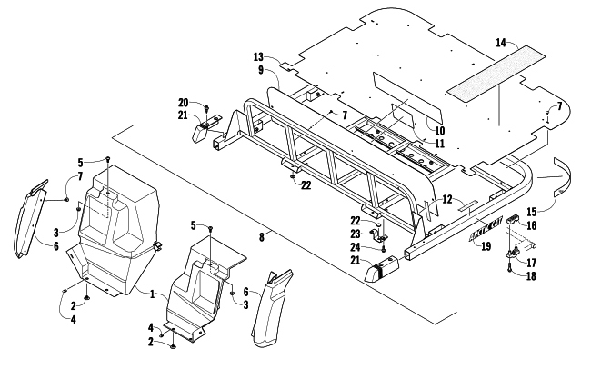 Parts Diagram for Arctic Cat 2009 PROWLER 700 XTX 4X4 LE ATV REAR BODY PANEL AND FLATBED ASSEMBLY