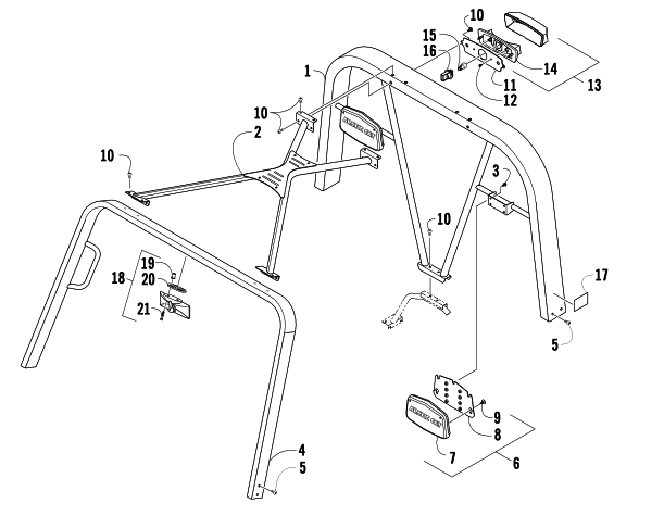Parts Diagram for Arctic Cat 2009 PROWLER 700 XTX 4X4 LE ATV CANOPY AND TAILLIGHT ASSEMBLY