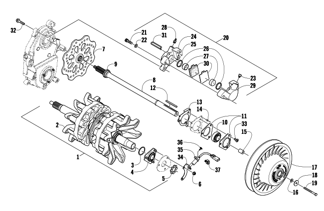 Parts Diagram for Arctic Cat 2010 600 SNO PRO SNOWMOBILE DRIVE TRAIN SHAFT AND BRAKE ASSEMBLIES