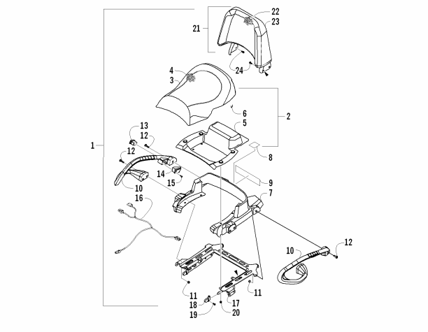 Parts Diagram for Arctic Cat 2009 550 TRV LE ATV PASSENGER SEAT AND BACKREST ASSEMBLY