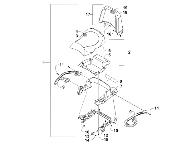 Parts Diagram for Arctic Cat 2009 550 TRV ATV PASSENGER SEAT AND BACKREST ASSEMBLY