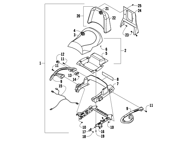 Parts Diagram for Arctic Cat 2009 1000 TRV CRUISER ATV PASSENGER SEAT AND BACKREST ASSEMBLY