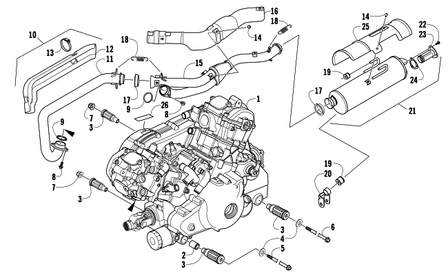 Parts Diagram for Arctic Cat 2012 1000 MUD PRO LTD ATV ENGINE AND EXHAUST