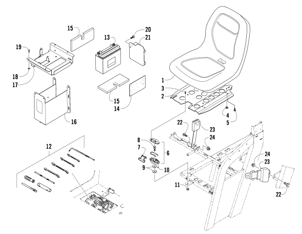 Parts Diagram for Arctic Cat 2009 PROWLER 700 XT 4X4 ATV SEAT, BATTERY, AND TOOL KIT ASSEMBLY