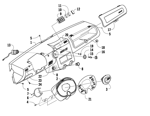 Parts Diagram for Arctic Cat 2009 PROWLER 550 4X4 FLATBED ATV DASH ASSEMBLY