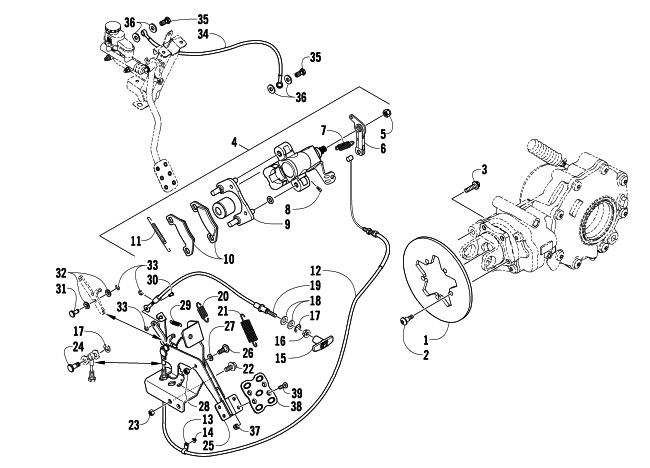 Parts Diagram for Arctic Cat 2009 PROWLER 550 4X4 FLATBED ATV REAR AND PARKING BRAKE ASSEMBLY